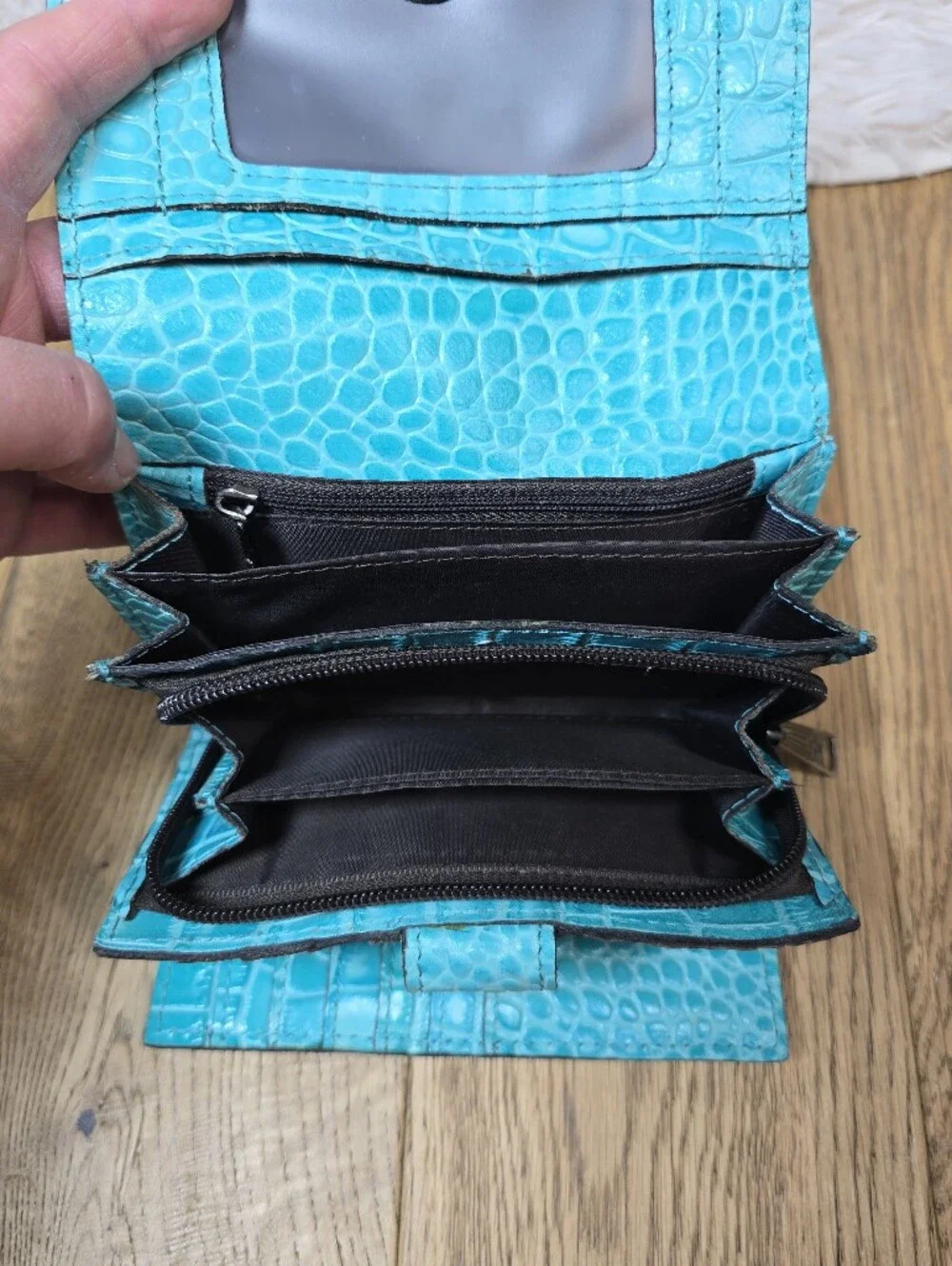 Patricia Nash Turquoise Croc Embossed Tri Fold Wallet